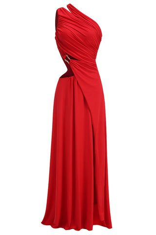 One Shoulder Ruched Cut Out Maxi Dress