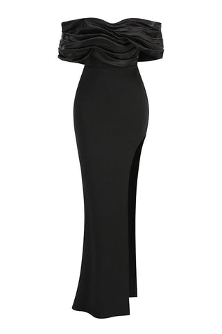 Presley Crepe Ruffle Shoulder Gown Dress