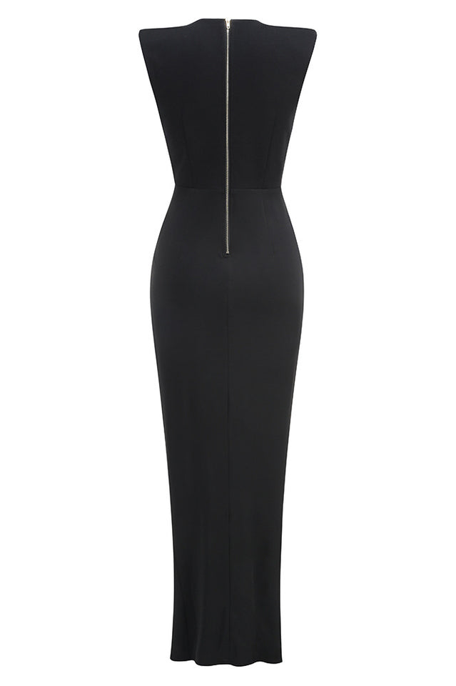 Button Detail Draped Maxi Dress