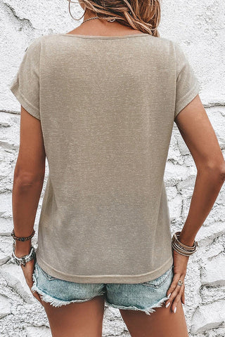 Button Detail Batwing Sleeve Casual Tee