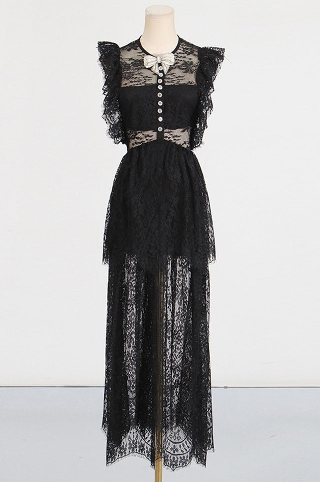White Lace Tiered Maxi Dress