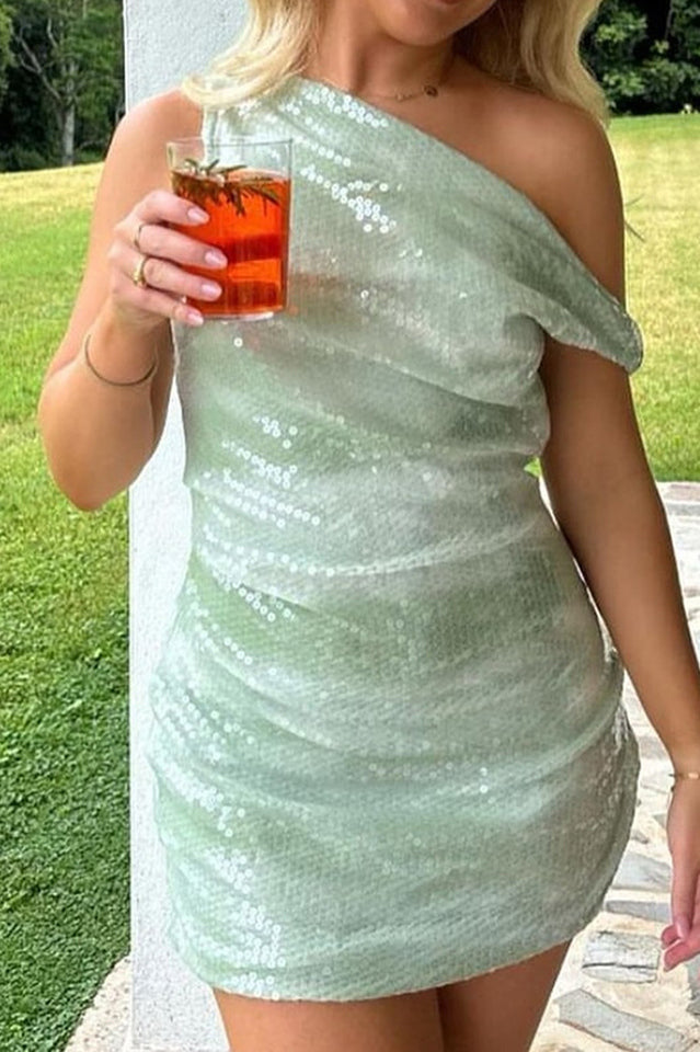 Sheila Asymmetrical Sequin Mini Dress