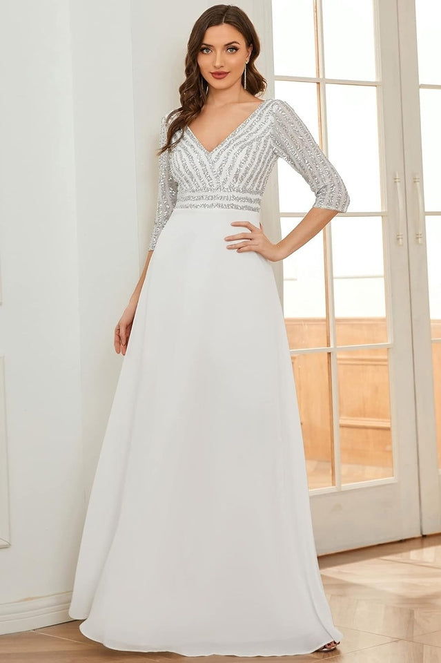 Sequined Chiffon Evening Dress