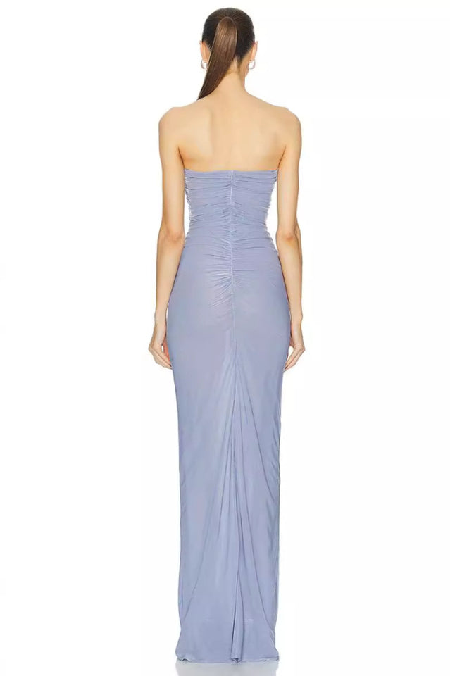 Solomon Strapless Flower Mesh Maxi Dress