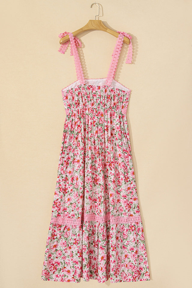 Floral Lace Tied Strap Maxi Dress