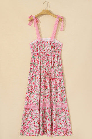 Floral Lace Tied Strap Maxi Dress