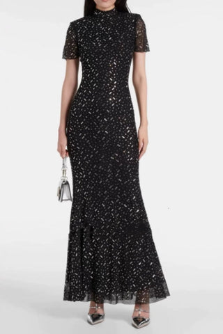 Square Rhinestone Mesh Midi Dress