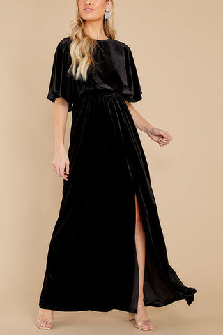 Velvet Wlastic Waist Slit Maxi Dress