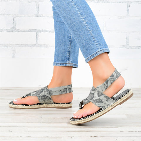 Twine Woven Snake Print Flip-Flops Sandals