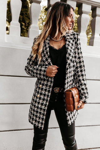 Woolen Print Lapel Mid-Length Coat