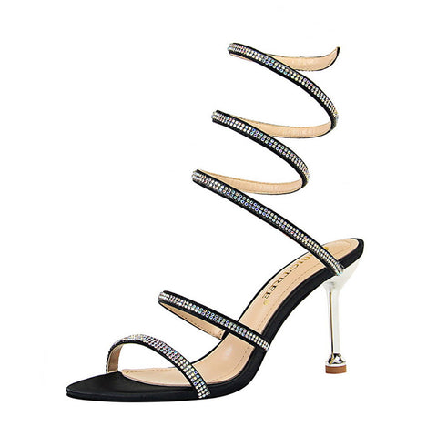 Women's Snake-shaped Strip Winding Rhinestone Ankle Ring Heels