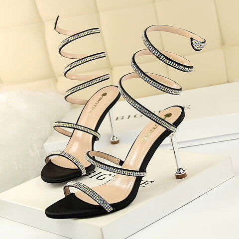 Women's Snake-shaped Strip Winding Rhinestone Ankle Ring Heels