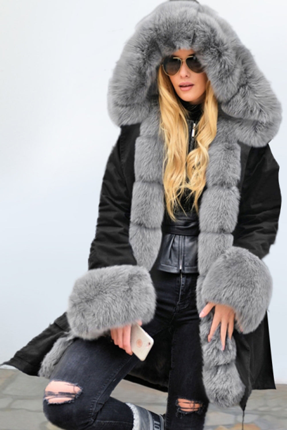 Abrigo de cachemira con cuello de lana