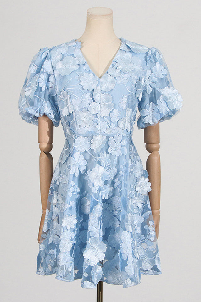 Chayan Flower Embroidery Mini Dress