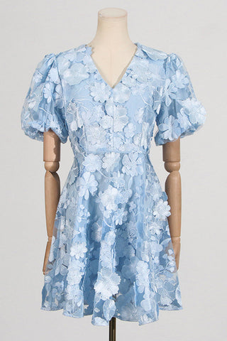 Chayan Flower Embroidery Mini Dress