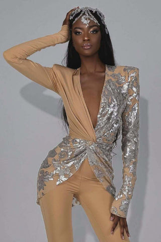 Long Sleeve Sequin Jumpsuit