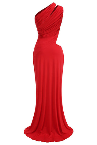 One Shoulder Ruched Cut Out Maxi Dress