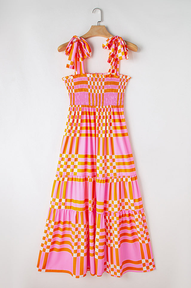 Boho Gingham Smocked Maxi Dress