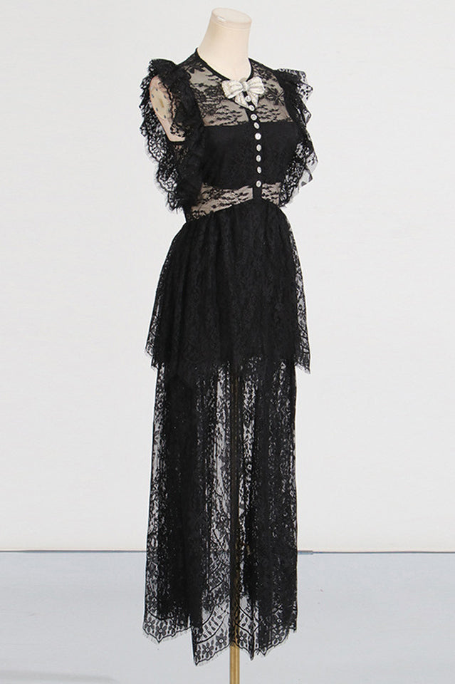 White Lace Tiered Maxi Dress