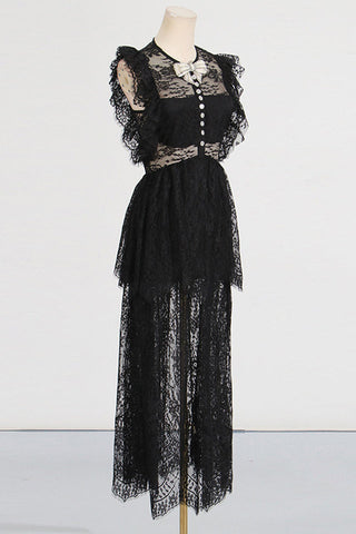 White Lace Tiered Maxi Dress