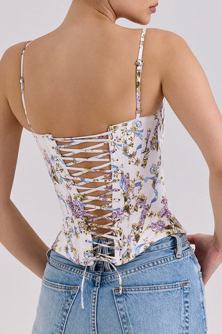 Floral Ribbon Print Corset Top