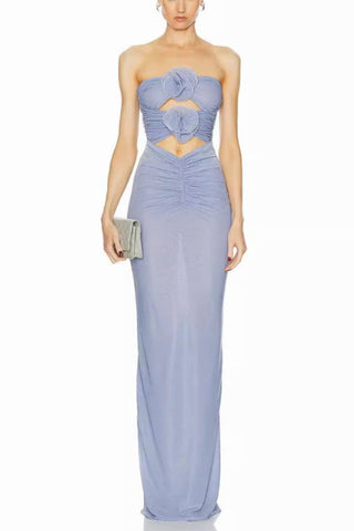 Solomon Strapless Flower Mesh Maxi Dress