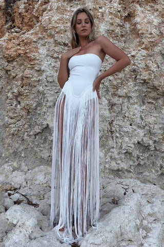Oakley White Fringe Sexy Dress