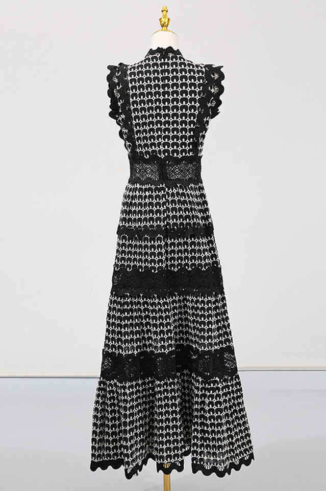 Laser Cut Wavy Trim Maxi Dress