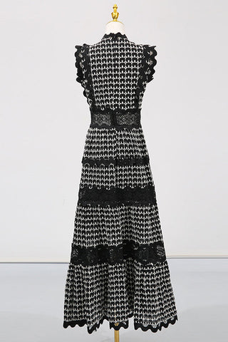 Laser Cut Wavy Trim Maxi Dress