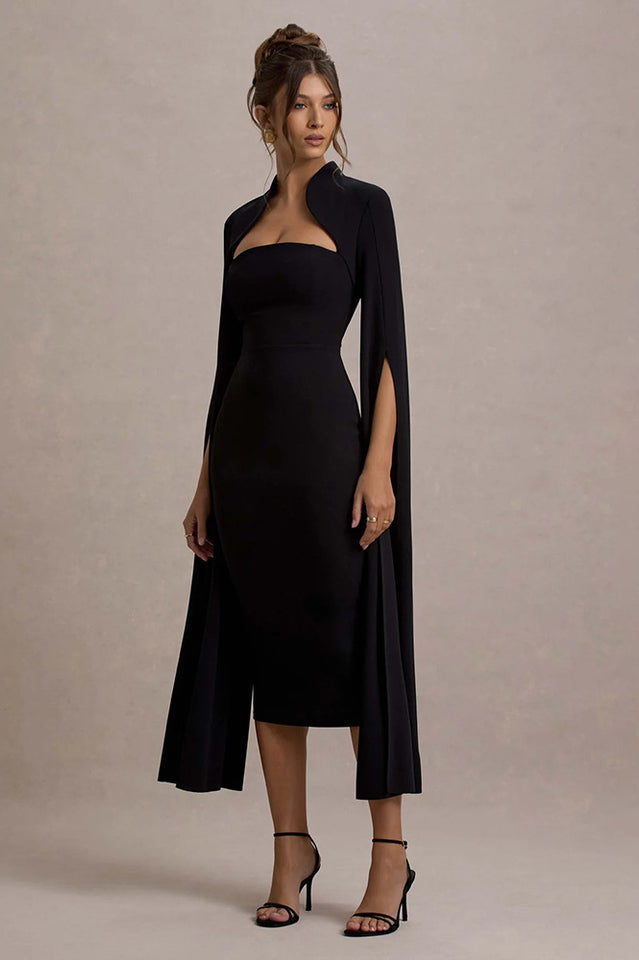 Berry Bodycon Cape-Sleeve Midi Dress