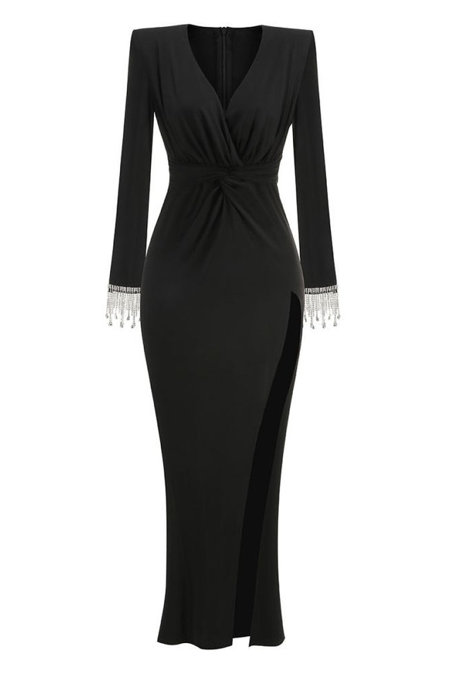 Crystal Detail Draped Maxi Dress
