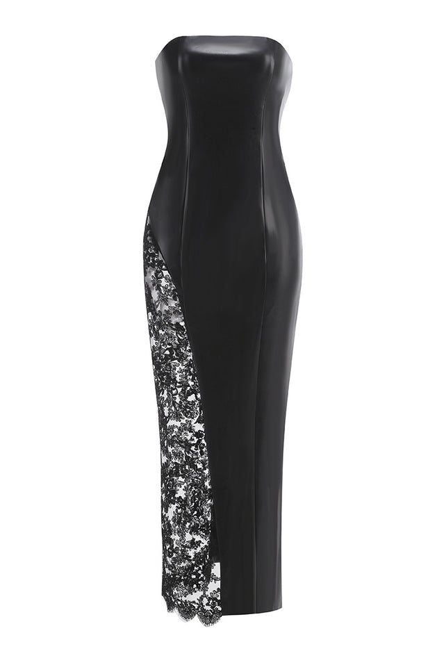 Faux Leather Gown with Lace Detail