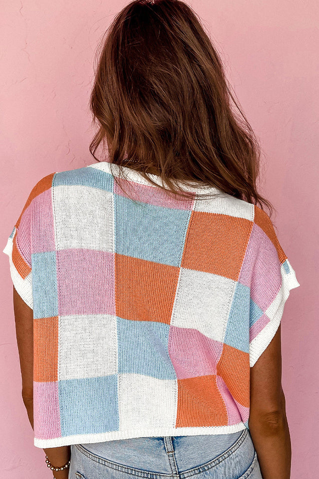Color Block Cap Sleeve Sweater