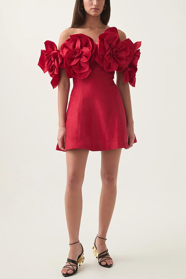 Chabela Flower Off-Shoulder Mini Dress