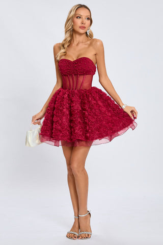 Strapless Corset Floral A Line Dress