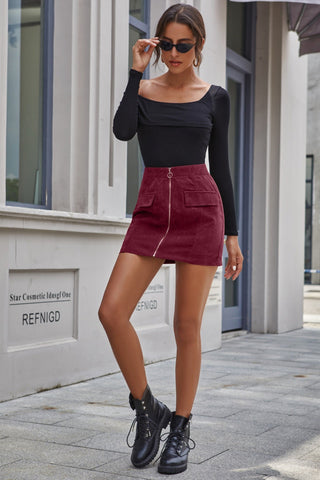 Zip Pocket Corduroy A-line Skirt