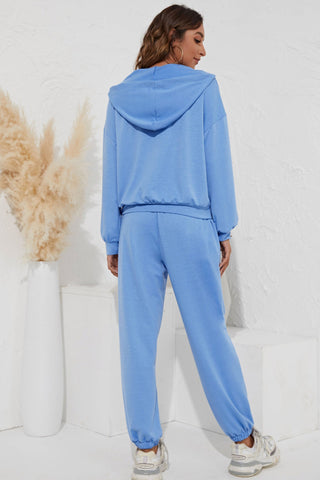 Two-Piece V-Neck Strappy Hooded Sweatshirt Pants