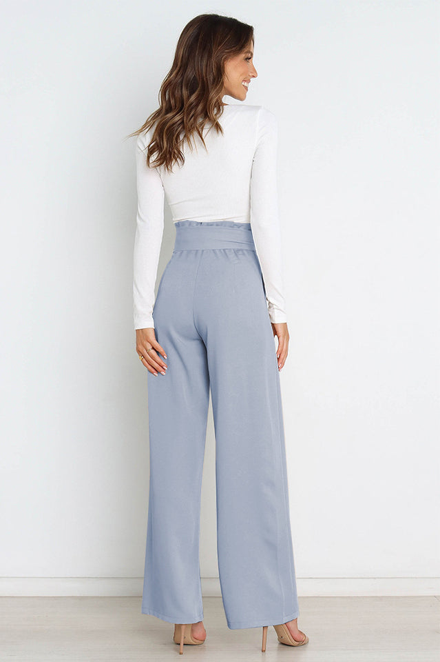 High Waist Belted Straight Leg Pants
