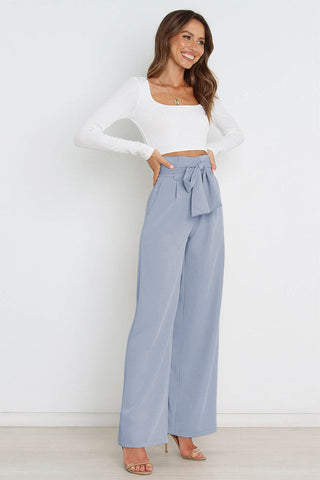 High Waist Belted Straight Leg Pants