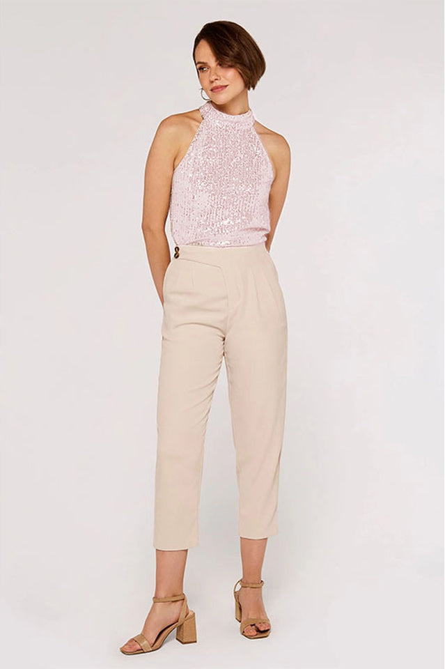 Apricot Sequin Halter Neck Top