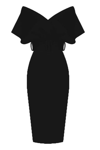 Off The Shoulder Belt Midi Dress
