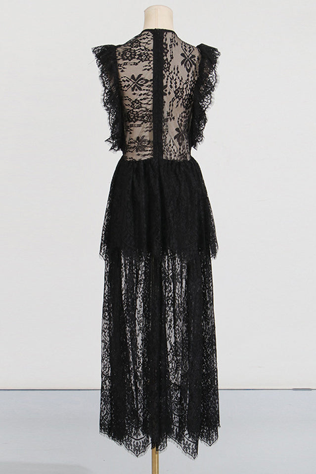 White Lace Tiered Maxi Dress