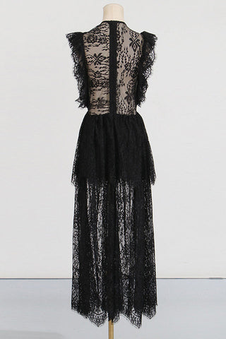 White Lace Tiered Maxi Dress