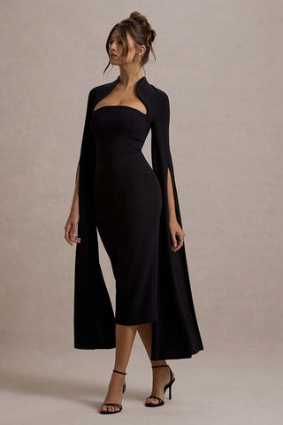 Berry Bodycon Cape-Sleeve Midi Dress