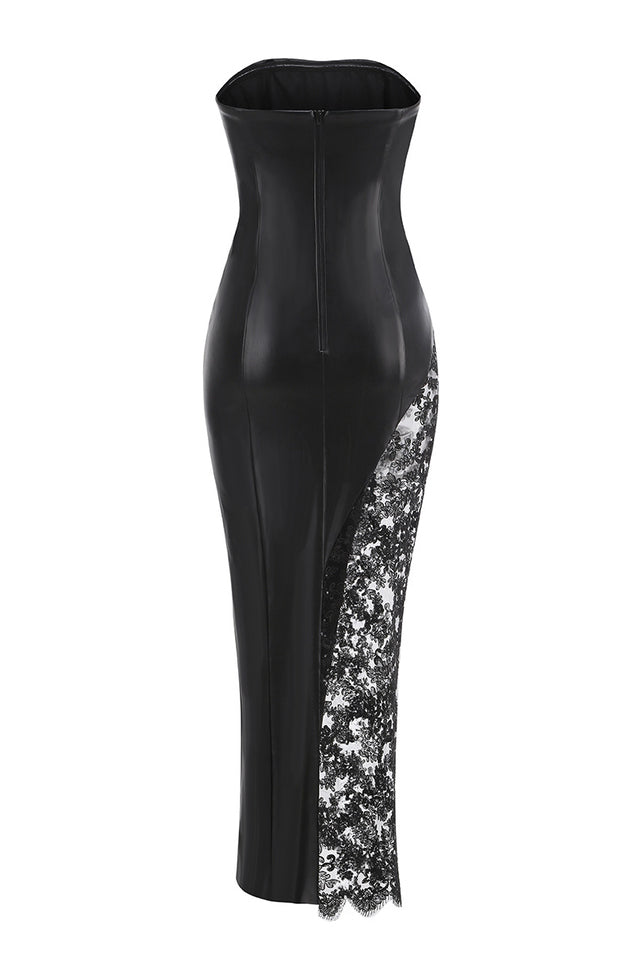 Faux Leather Gown with Lace Detail