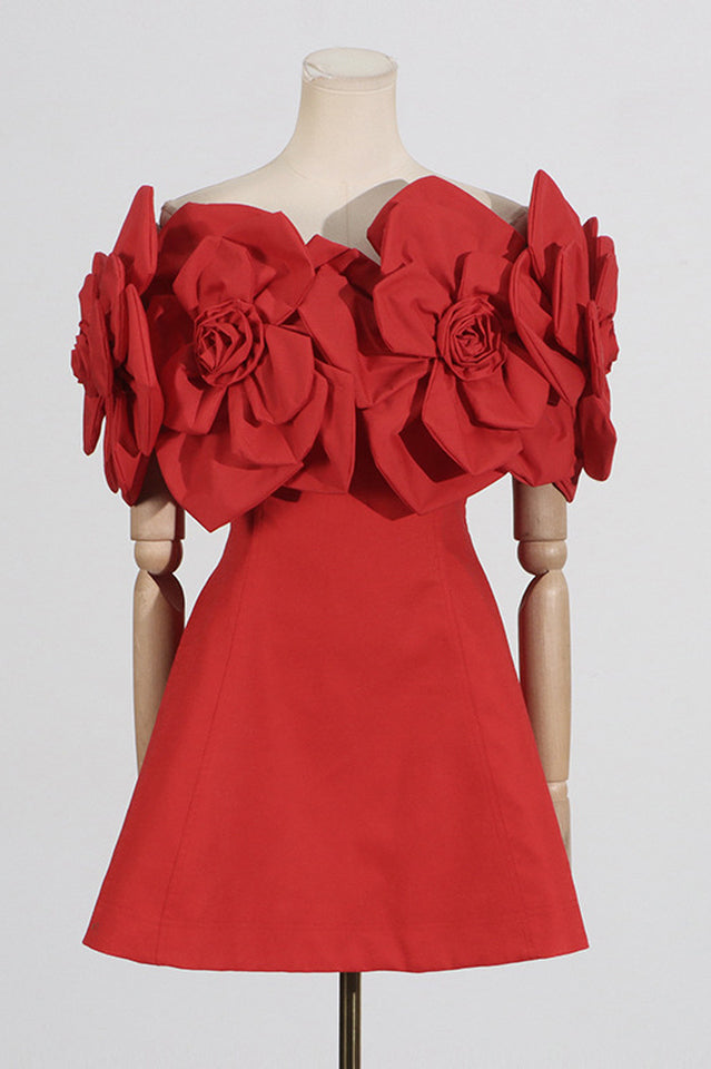 Chabela Flower Off-Shoulder Mini Dress