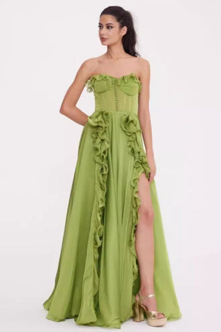 Colombine Strapless Ruffle Maxi Dress