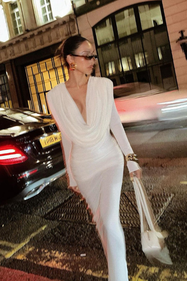 Draped Cowl Neck Maxi Dress
