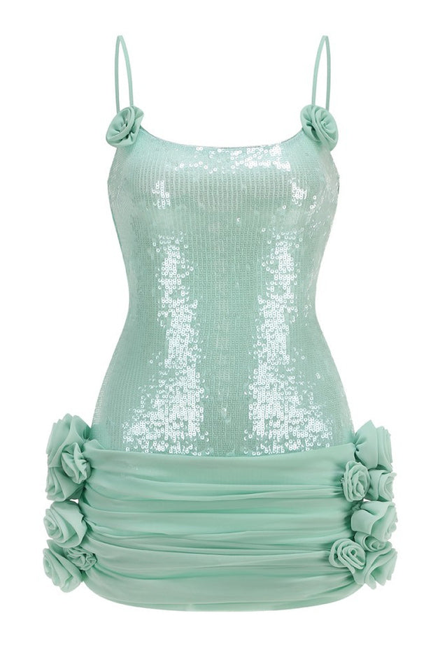 Sequin Floral Draped Corset Dress