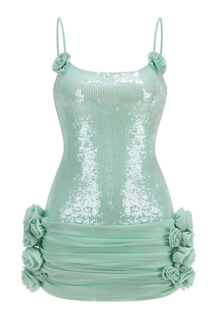 Sequin Floral Draped Corset Dress